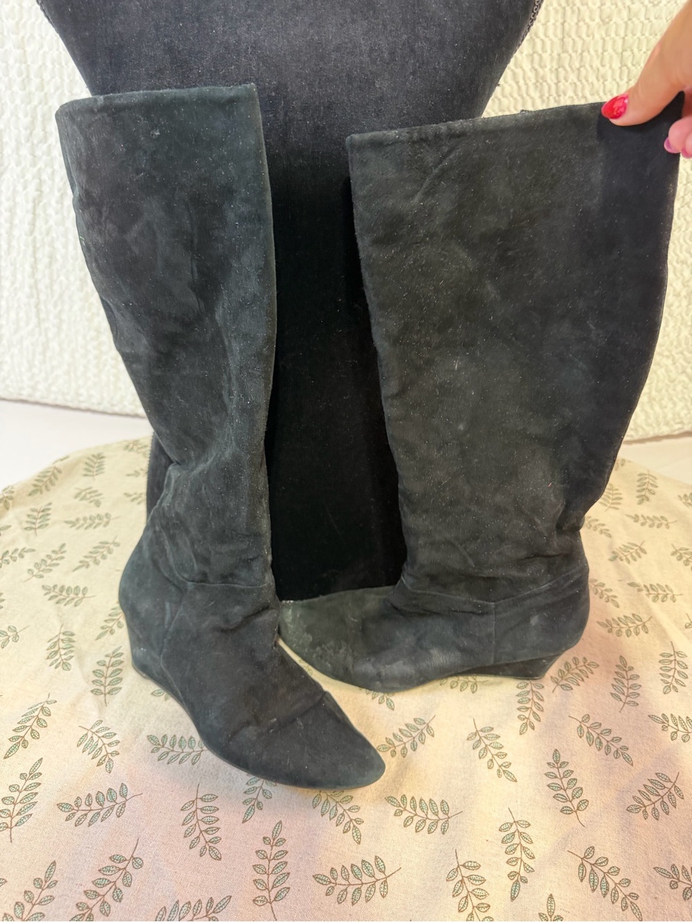 Marc Fisher Black Suede Over-the-Knee Wedge Boots
